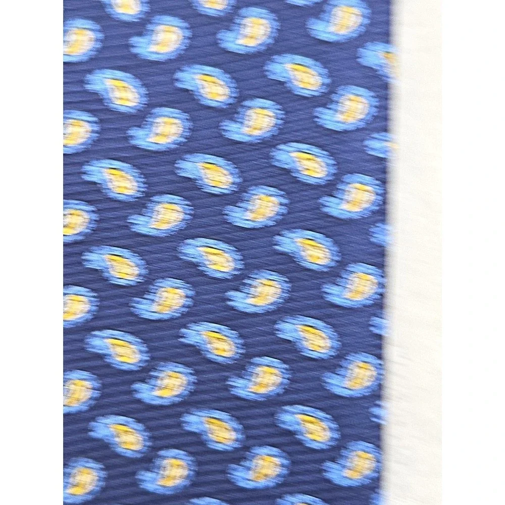 W.V. BROWN Jermyn St. London Handmade Paisley 100% Silk Tie‎ Blue Yellow
